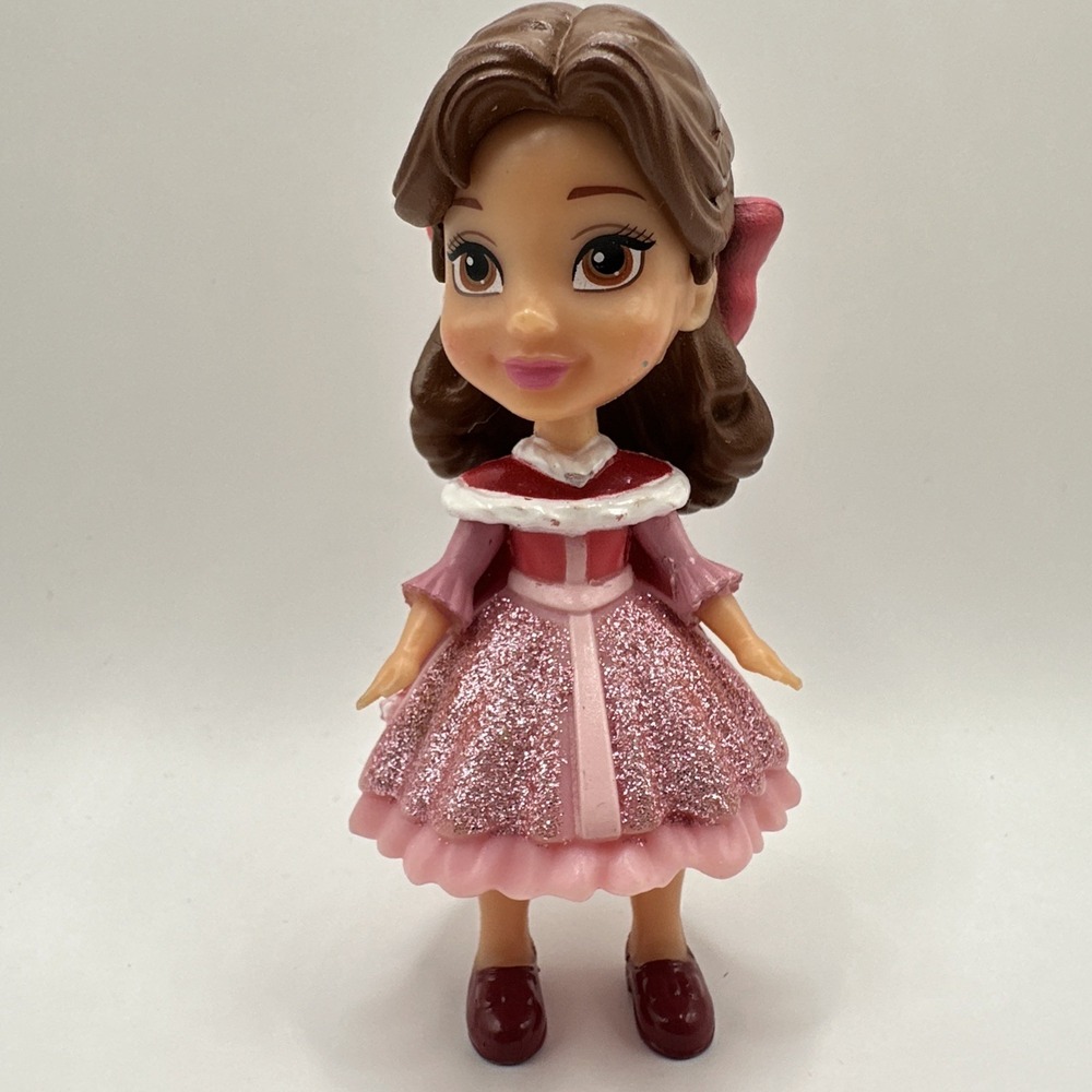 Disney Princess Belle Mini Toddler Doll Glitter 3.5" Poseable Pink Holiday Dress